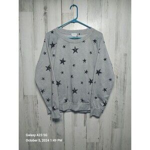 Splendid Shirt Womens Large L Long Sleeve Stretch Pullover Stars Woven Gray